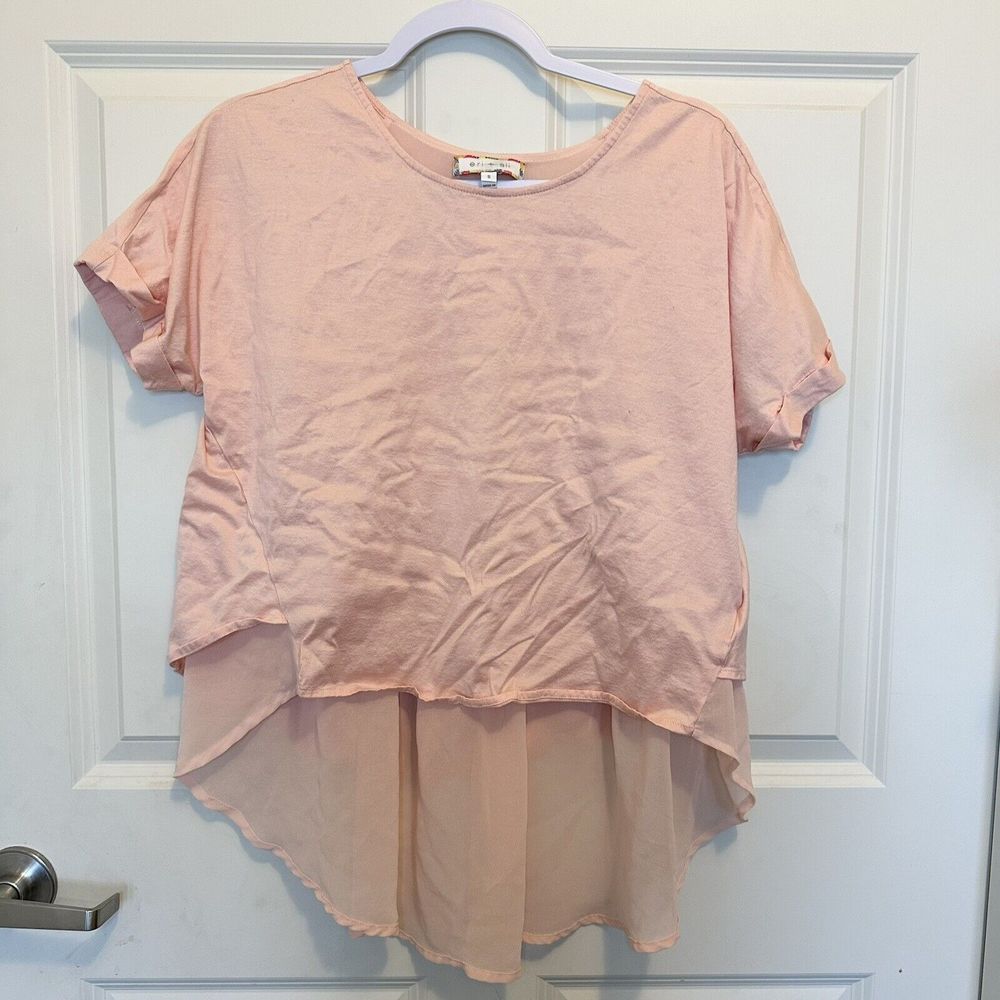 Eri + Ali Blouse Shirt Women's Small Anthropologie Peach Sheer Train Split Back